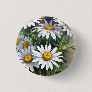Badge Rond 2,50 Cm Fleurs et marguerites Elégante aquarelle