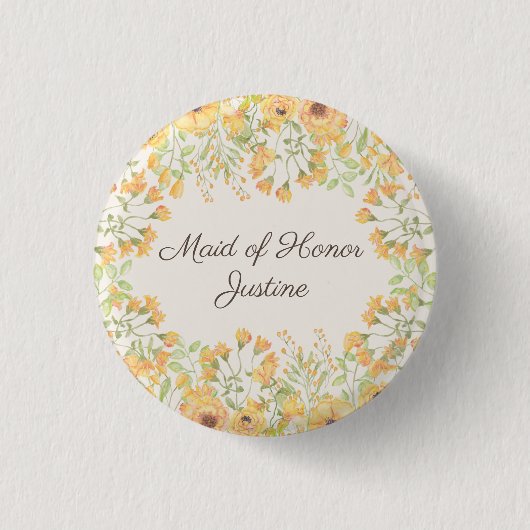 Badge Rond 2,50 Cm Fleurs jaunes pastel Maid of Honor (Devant)