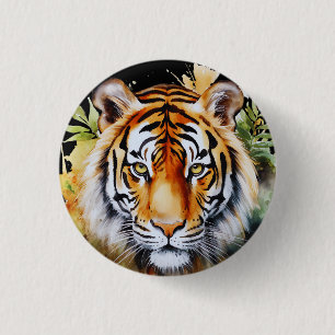 Badge Rond 2,50 Cm Fleurs pastel de tigre Safari Aquarelle Savannah