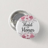 Badge Rond 2,50 Cm Fleurs roses bonne d'honneur (Devant & derrière)