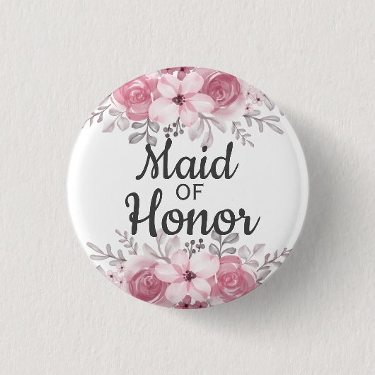Badge Rond 2,50 Cm Fleurs roses bonne d'honneur (Devant)