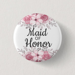 Badge Rond 2,50 Cm Fleurs roses bonne d'honneur