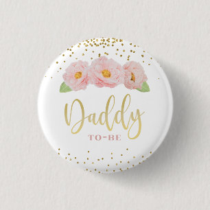 Badge Rond 2,50 Cm Fleurs roses confettis dorés Baby Shower futur pap