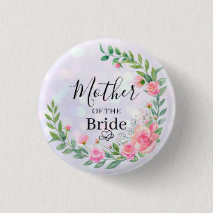 Badge Rond 2,50 Cm Fleurs Roses Élégantes de Remerciement de Mariage