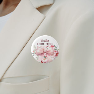 Badge Rond 2,50 Cm Fleurs roses en nœud papillon Mariée Tribu