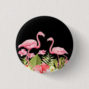 Badge Rond 2,50 Cm Fleurs tropicales et design de flamants roses