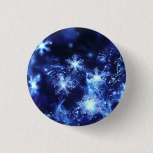 Badge Rond 2,50 Cm Flocons de neige bleus scintillants d'hiver