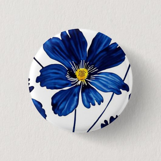 Badge Rond 2,50 Cm Floral bleu marine (Devant)