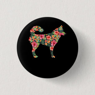 Badge Rond 2,50 Cm Floral sibérian husky  lovely flower dog venin