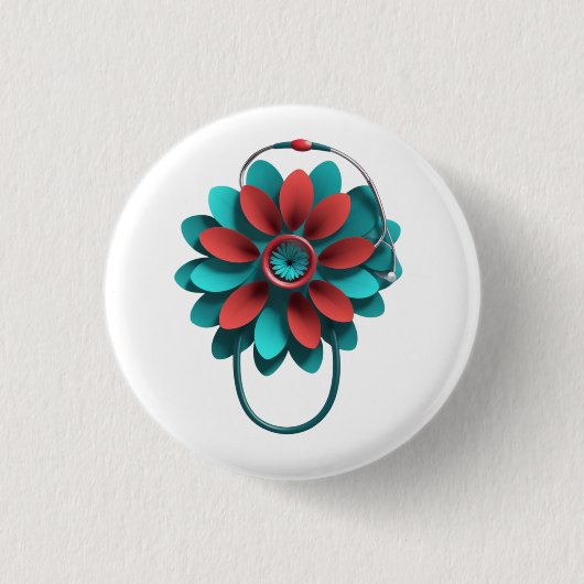 Badge Rond 2,50 Cm Floral Stethoscope Design – Unique Medical & Healt (Devant)