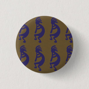 Badge Rond 2,50 Cm Flûte Jouer Kokopelli Figure - Bleu sur Vert