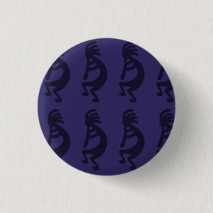Badge Rond 2,50 Cm Flûte Jouer Kokopelli Figure - Noir sur Bleu
