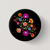 Badge Rond 2,50 Cm folklore polonais avec fleurs roses (Devant)