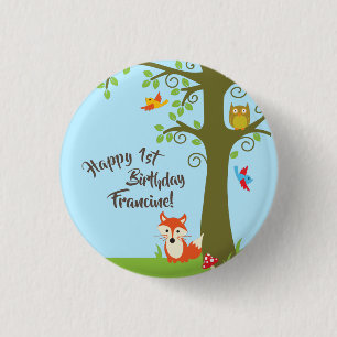 Badge Rond 2,50 Cm Forest Friends Woodland Cute 1ère fête d'anniversa