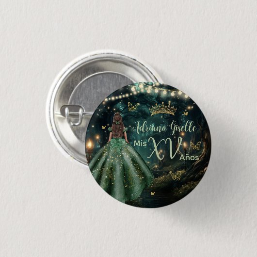 Badge Rond 2,50 Cm Forêt enchantée Émeraude verte Quinceañera 16e (Devant & derrière)