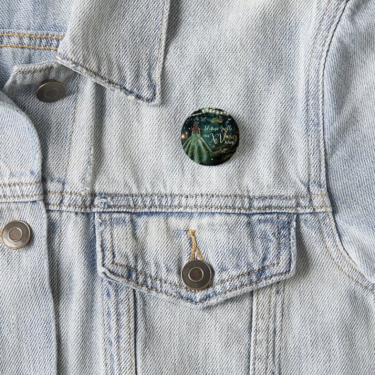 Badge Rond 2,50 Cm Forêt enchantée Émeraude verte Quinceañera 16e (En situation)