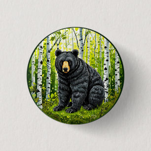 Badge Rond 2,50 Cm 🌲 Forêt lumineuse de l'ours noir ❄️ Nature de la 