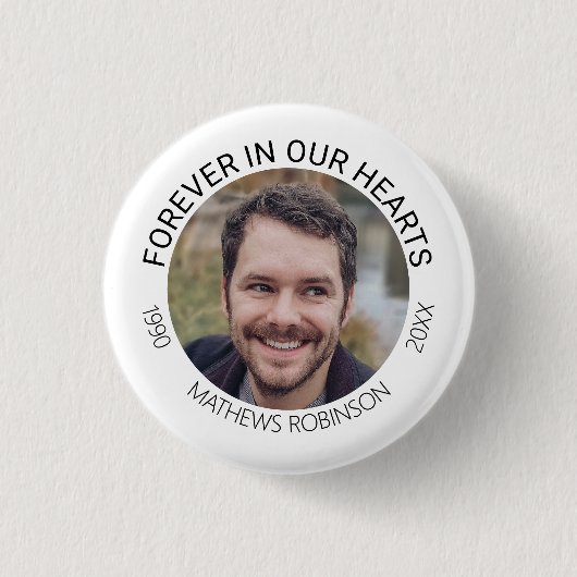 Badge Rond 2,50 Cm Forever in our hearts Memorial Tribute Funeral (Devant)