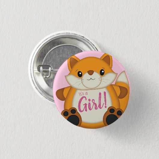 Badge Rond 2,50 Cm Fox Baby shower rose (Devant & derrière)