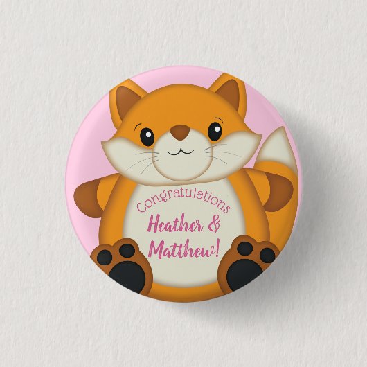 Badge Rond 2,50 Cm Fox Baby shower rose (Devant)