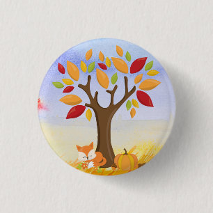 Badge Rond 2,50 Cm Fox d'automne avec le citrouille