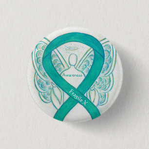 Badge Rond 2,50 Cm Fragile X Turquoise Sensibilisation Angle Ruban Pi
