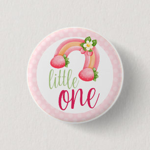 Badge Rond 2,50 Cm Fraise Arc-en-ciel Gnome Baby Girl's 1st Birthday