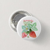 Badge Rond 2,50 Cm Fraise, fraise rouge. (Devant & derrière)