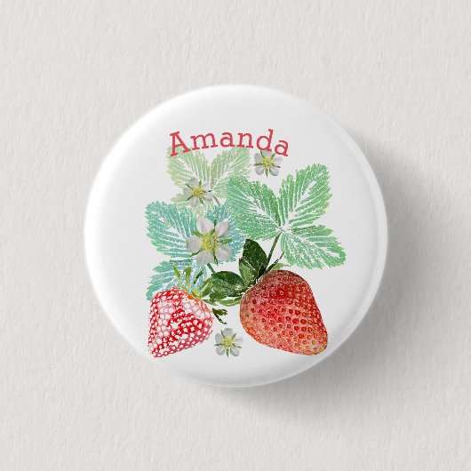 Badge Rond 2,50 Cm Fraise, fraise rouge. (Devant)