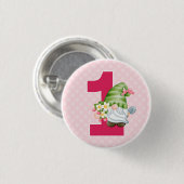 Badge Rond 2,50 Cm Fraise Gnome Garden Baby Girl's 1st Birthday (Devant & derrière)