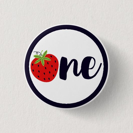 Badge Rond 2,50 Cm Fraise UN Anniversaire Fille Bébé 1ère Première Pa (Devant)