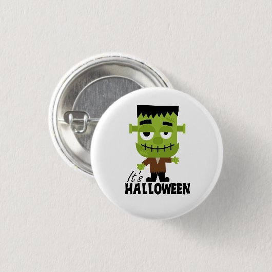 Badge Rond 2,50 Cm Frankenstein C'est Halloween (Devant & derrière)