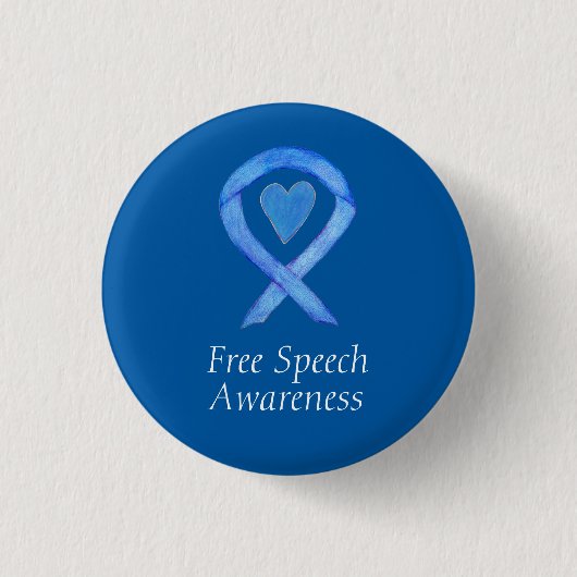Badge Rond 2,50 Cm Free Speech Blue Awareness Ruban Heart Pin (Devant)