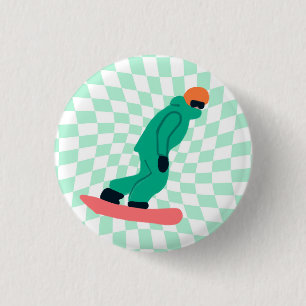 Badge Rond 2,50 Cm Freeride Snowboardeur En Costume Vert À damiers