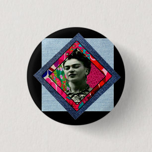 Badge Rond 2,50 Cm Frida Kahlo Retro Pink Denim