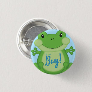 Badge Rond 2,50 Cm Frog Baby Shower Bleu
