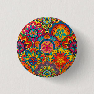 Badge Rond 2,50 Cm Funky Retro couleur Motif Mandala
