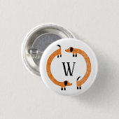 Badge Rond 2,50 Cm Funny Dachshund Saucisse Chien Monogramme (Devant & derrière)