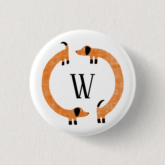 Badge Rond 2,50 Cm Funny Dachshund Saucisse Chien Monogramme (Devant)