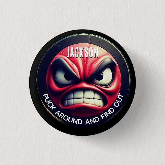 Badge Rond 2,50 Cm Funny Puck Arrondit et découvre Angry Puck (Devant)