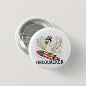 Badge Rond 2,50 Cm Funny Rubber Duck USA Patriotic Firequacker 4e (Devant & derrière)