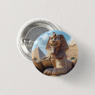 Badge Rond 2,50 Cm Funny Sphinx Statue Lecture Ancien Livre en Egypte