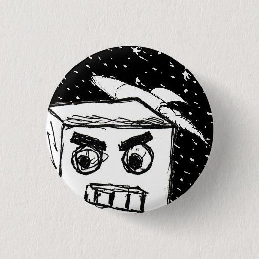 Badge Rond 2,50 Cm Furies Rapide KARL le Robot, avec fusée dans l'esp (Devant)