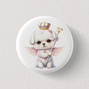Badge Rond 2,50 Cm Furry Joy : Angel Wing Maltese Chig Puppy Cadeau