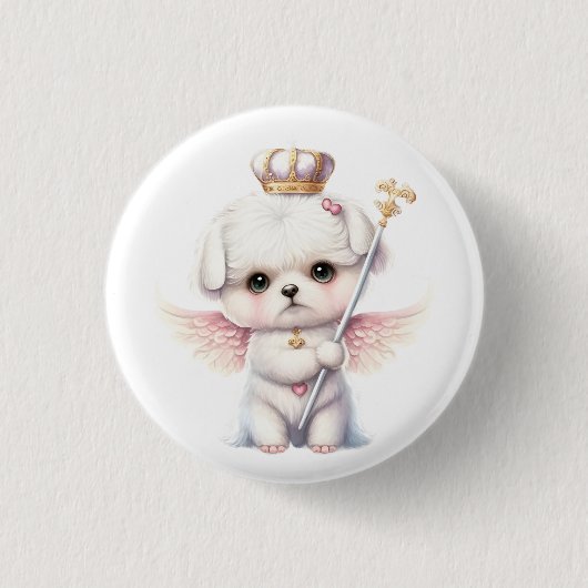 Badge Rond 2,50 Cm Furry Joy : Angel Wing Maltese Chig Puppy Cadeau (Devant)