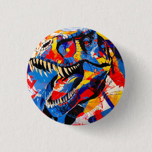 Badge Rond 2,50 Cm Fusion de T-rex dinosaure rétro sauvage