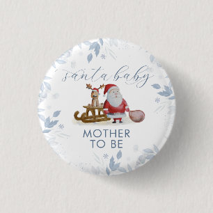 Badge Rond 2,50 Cm Futur Maman Hiver Traîneau Santa Baby Shower