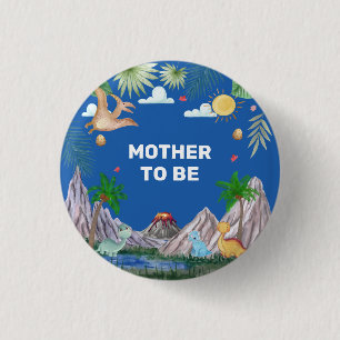 Badge Rond 2,50 Cm Future Maman Bleu Rawr Volcan Dino Baby Shower