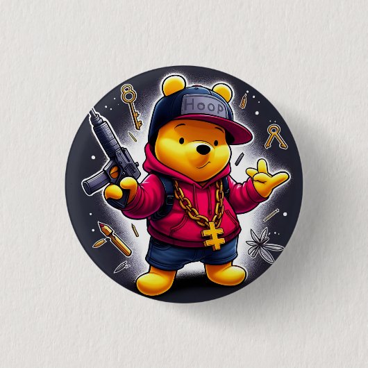 Badge Rond 2,50 Cm Gangsta Winnie l'Ooh 1 (Devant)
