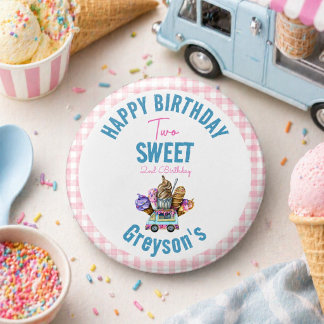Badge Rond 2,50 Cm Garçon Camion de Glace Deux Sucrés 2ème Anniversai